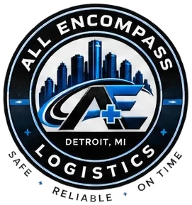 All Encompass Logistics badge — Detroit, MI. Safe, reliable, on time.